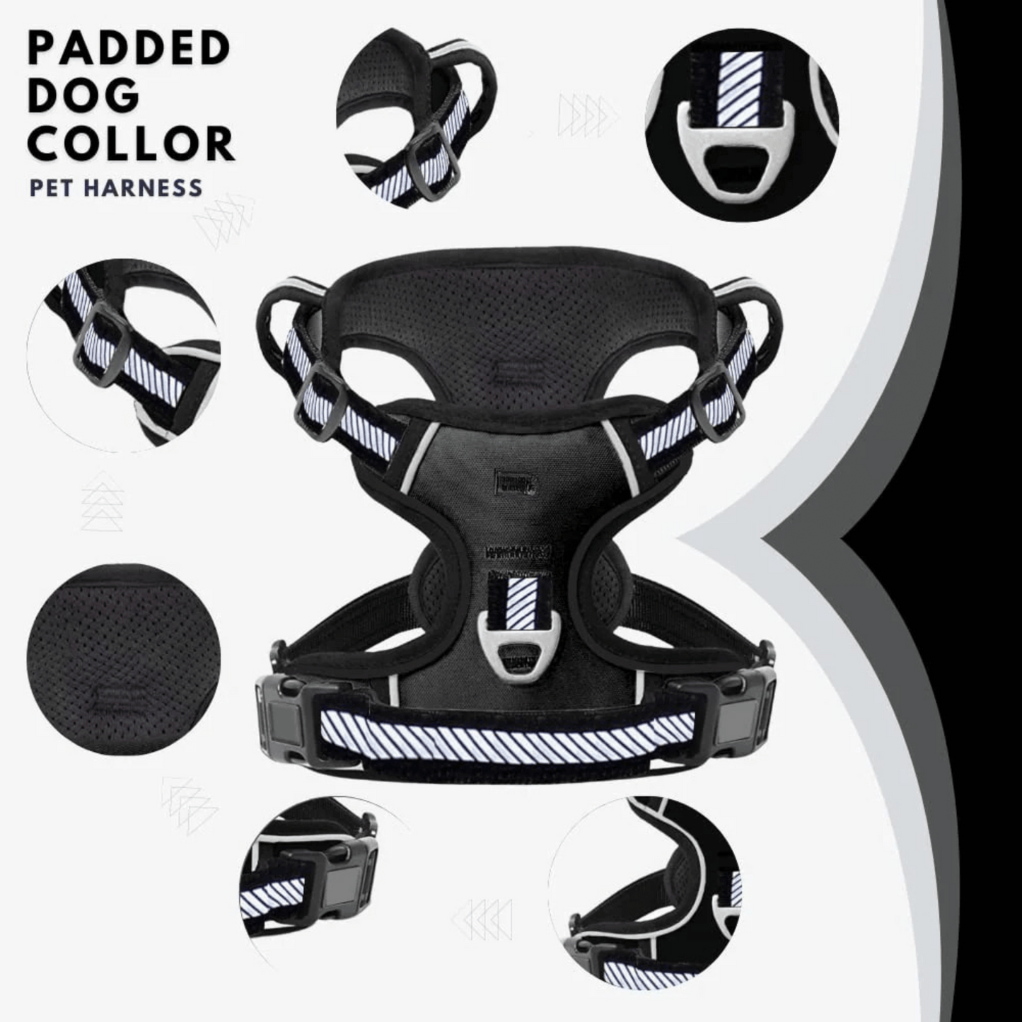 Reflective No Pull Dog Harnesses with Handle & Adjustable (Black)