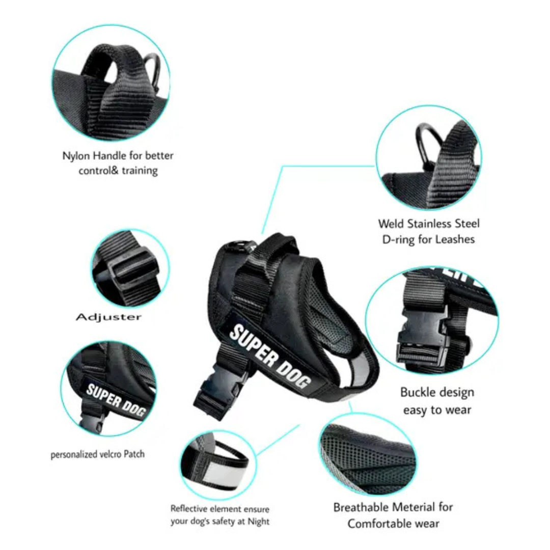 K9 Dog Body Belt Padded No Pull Harness (Black)