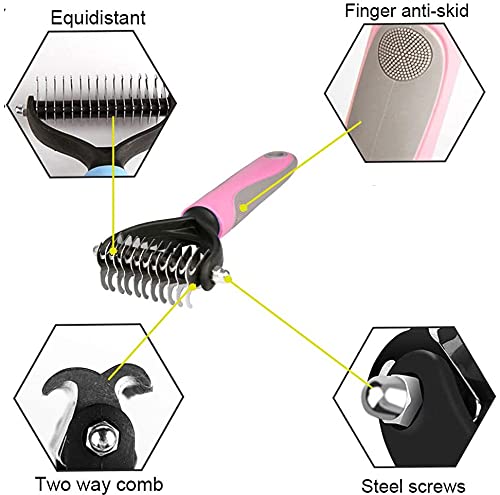 Dematting Tool for Dogs & Cats, 2-Sided Undercoat Rake