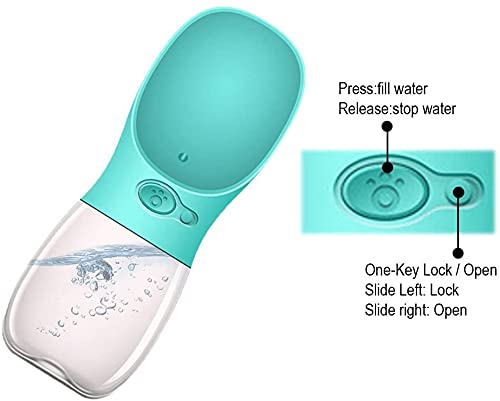 Dog Water Bottle, Leak Proof Portable Puppy Water Dispenser with Drinking Feeder for Pets Outdoor Walking, Travel, Food Grade Plastic (350ml)