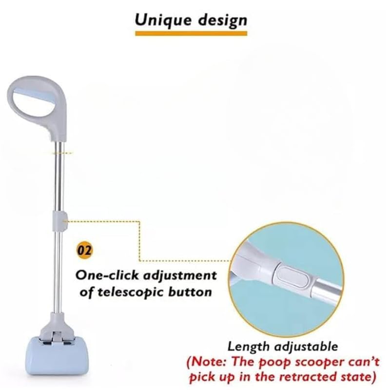 Portable Dog Poop Scooper, Durable Long Handle Dog Poop Picker, Foldable Dog Waste Pick Up Shovel for Outdoor Walking