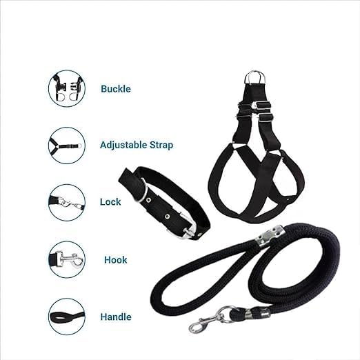 No Pull Dog Harness | Combo of 3 Pack, Dog Harness + Collar + Belt (Free Size)