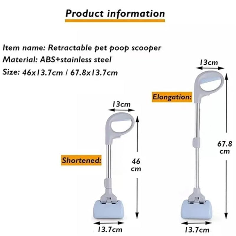 Portable Dog Poop Scooper, Durable Long Handle Dog Poop Picker, Foldable Dog Waste Pick Up Shovel for Outdoor Walking