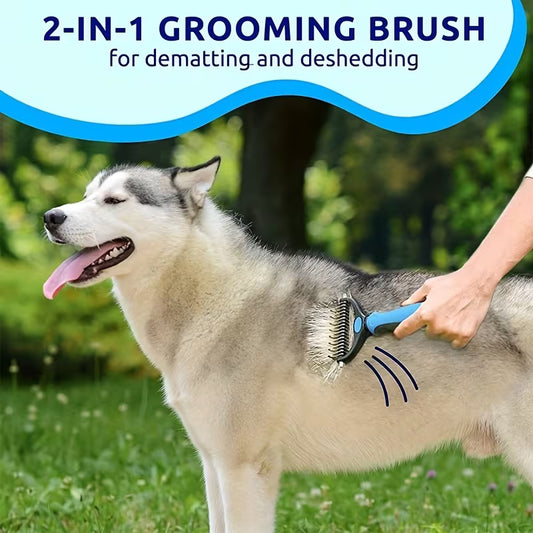 Grooming Tool for Shedding and Dematting - Stainless Steel Dog Comb - Double-Sided Blade