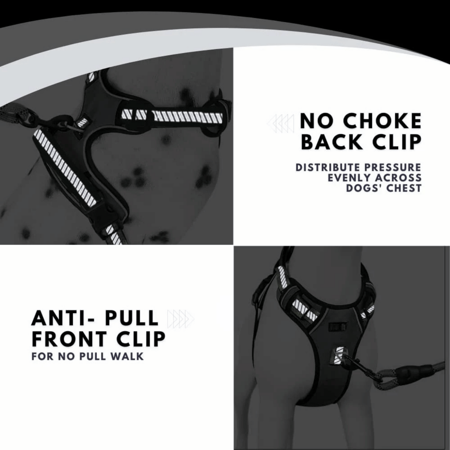 Reflective No Pull Dog Harnesses with Handle & Adjustable (Black)