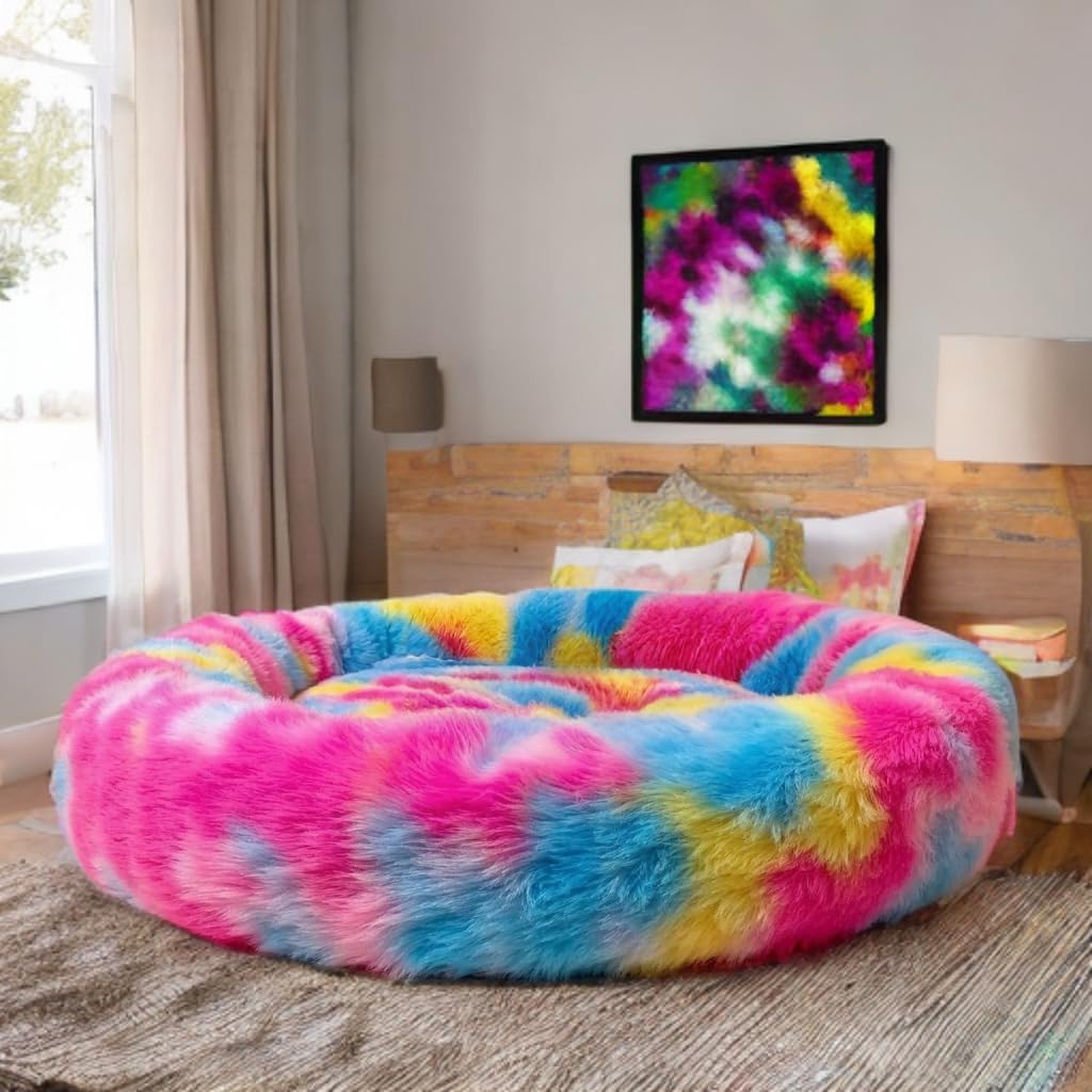 Round Donut Cozy Bed for Puppy & Cats, Machine Washable