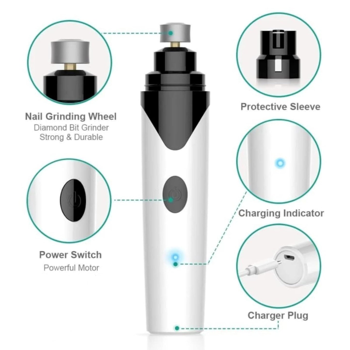 USB Rechargeable Pet Nail Trimmer - Low Noise, Painless Grinder for Pets