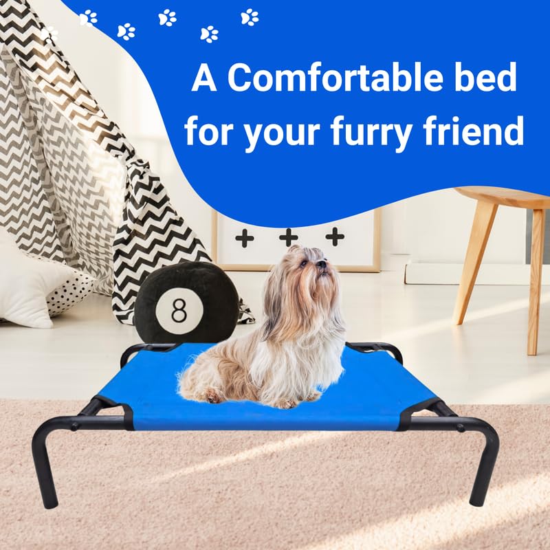 Elevated Dog Bed with Metal Frame (Blue)