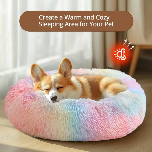 Round Donut Cozy Bed for Puppy & Cats, Machine Washable