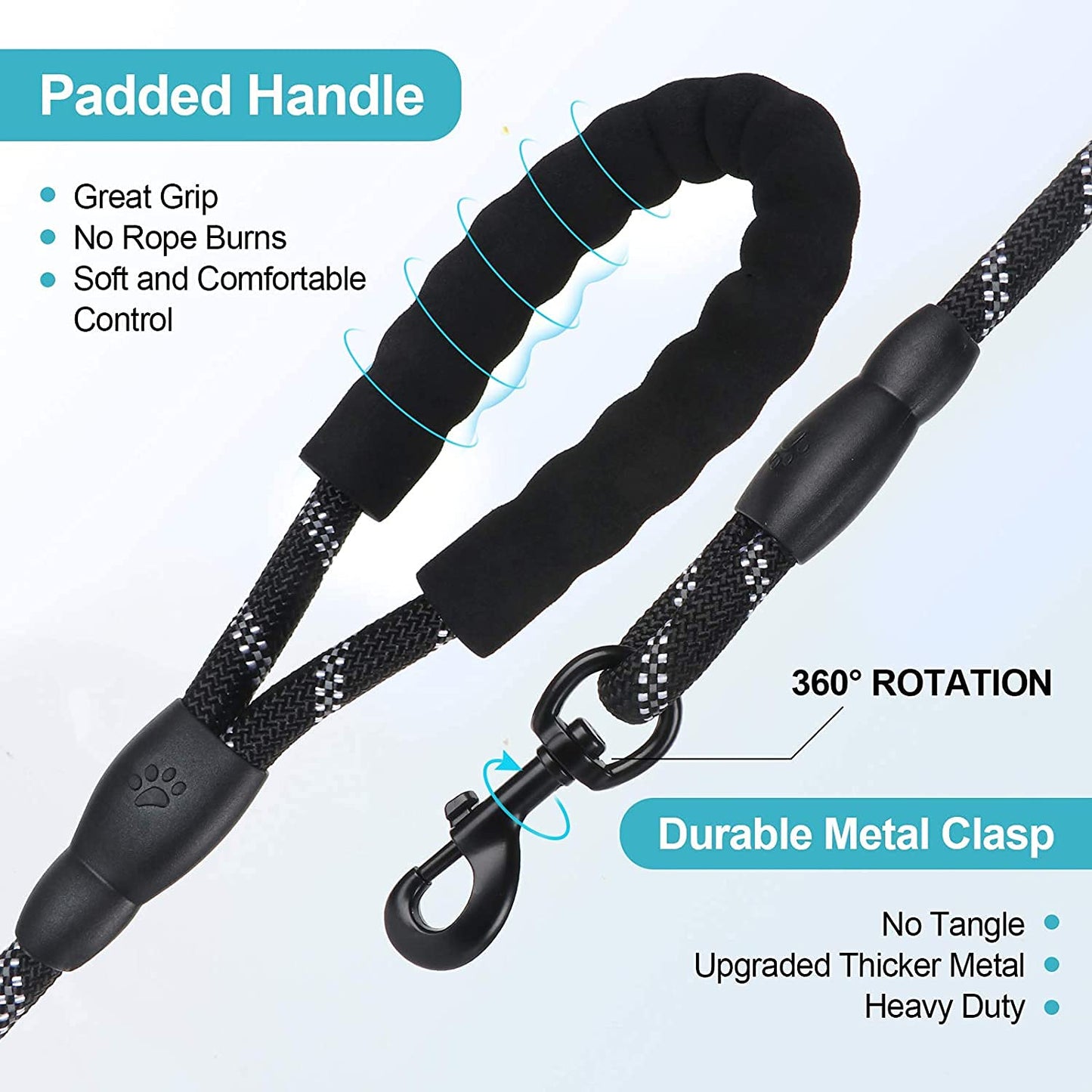 Thick Reflective Heavy Duty Leash with Anti-Slip Padded Handle (5 feet)