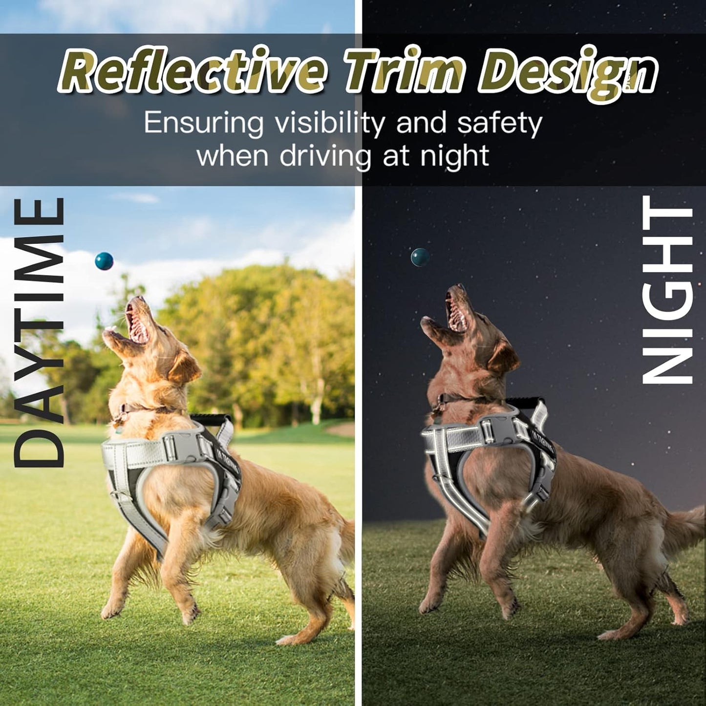 Reflective No Pull Dog Harnesses with Handle & Adjustable Dog Body Belt For Large Dogs