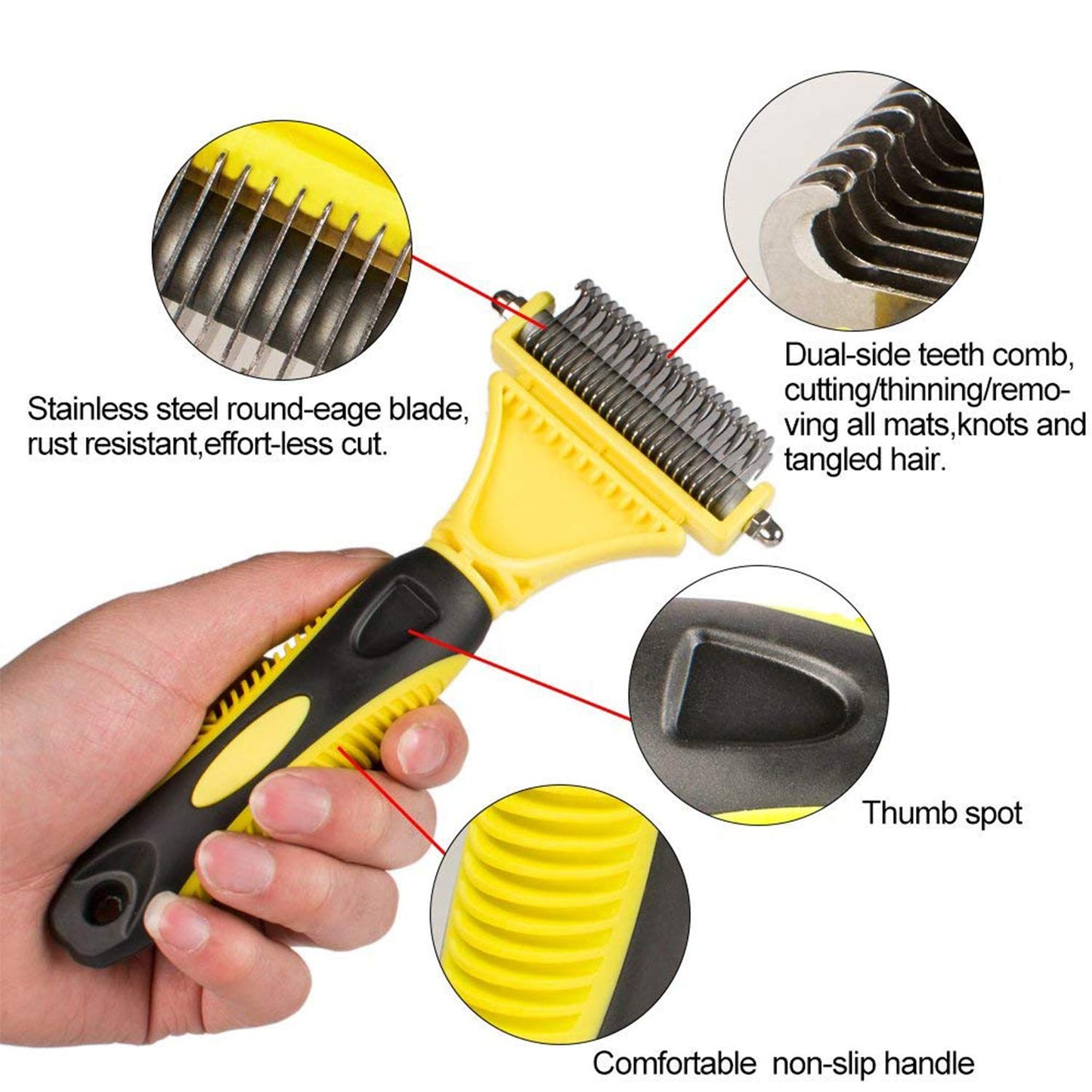 Grooming Dematting Rake Comb for Dogs & Cats, Double-Sided Blade