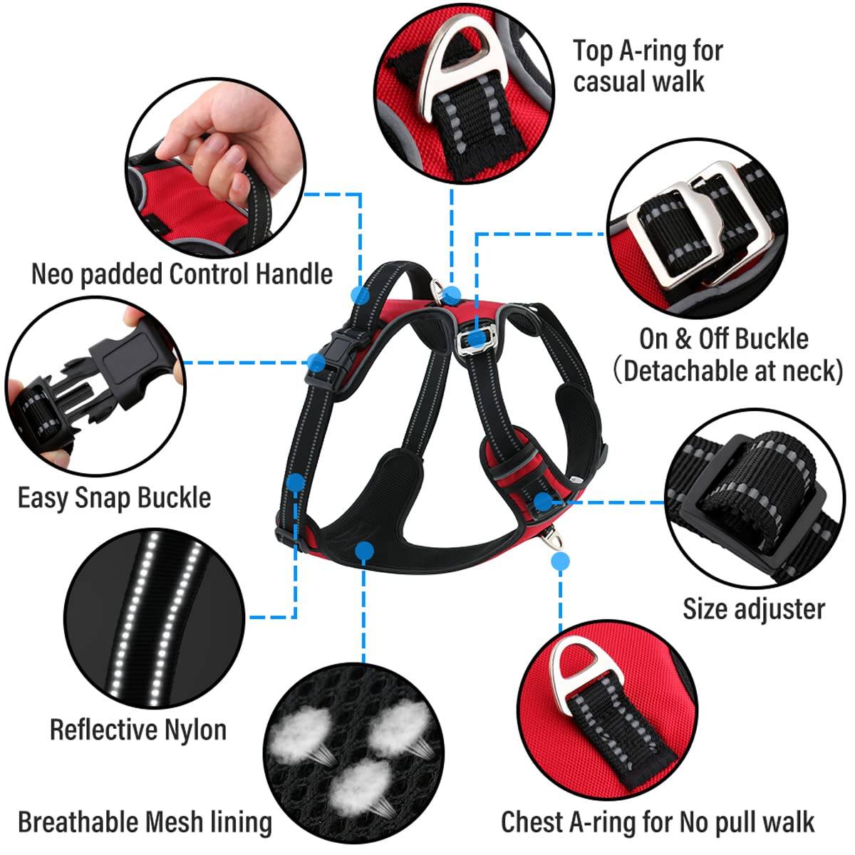 Reflective No Pull Dog Harnesses with Handle & Adjustable