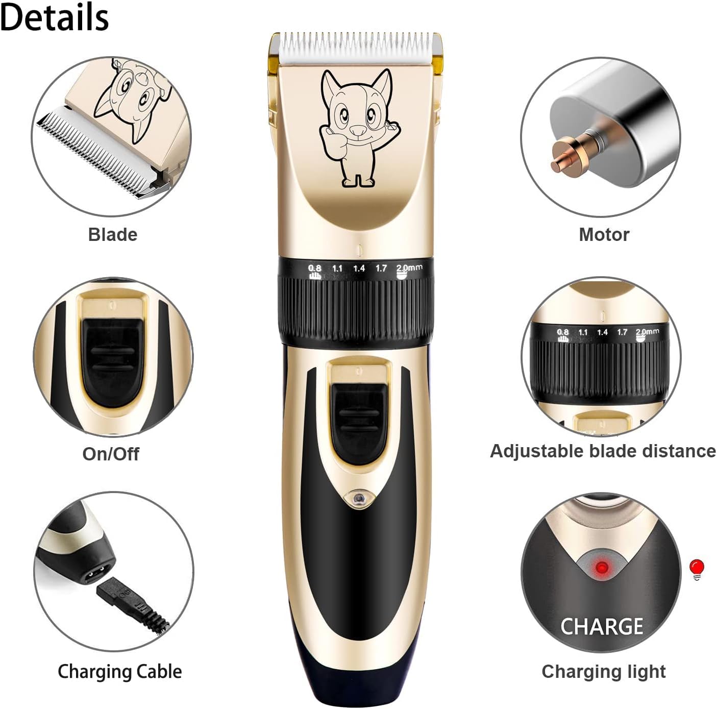 Professional Dog Cat Hair Trimmer - Machine For Heavy Duty, Quiet, Cordless, Rechargeable Dogs Cats Pet Grooming Trimmers Kit