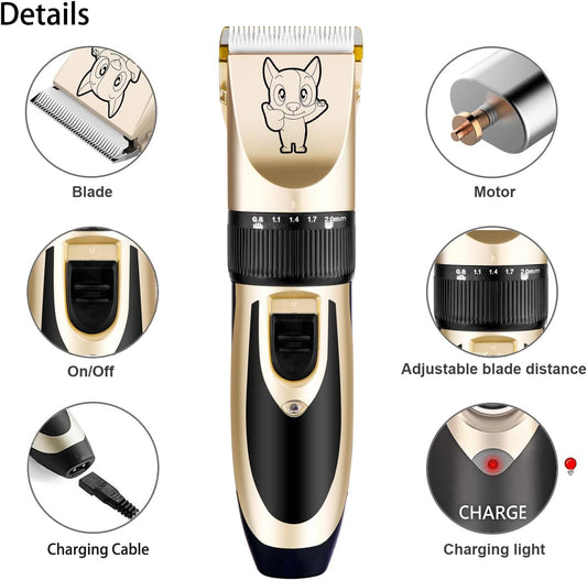 Professional Dog Cat Hair Trimmer - Machine For Heavy Duty, Quiet, Cordless, Rechargeable Dogs Cats Pet Grooming Trimmers Kit