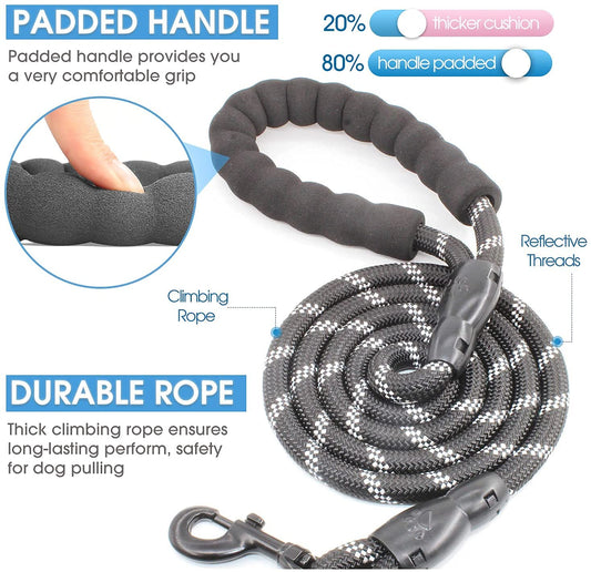 Thick Reflective Heavy Duty Leash with Anti-Slip Padded Handle (5 feet)