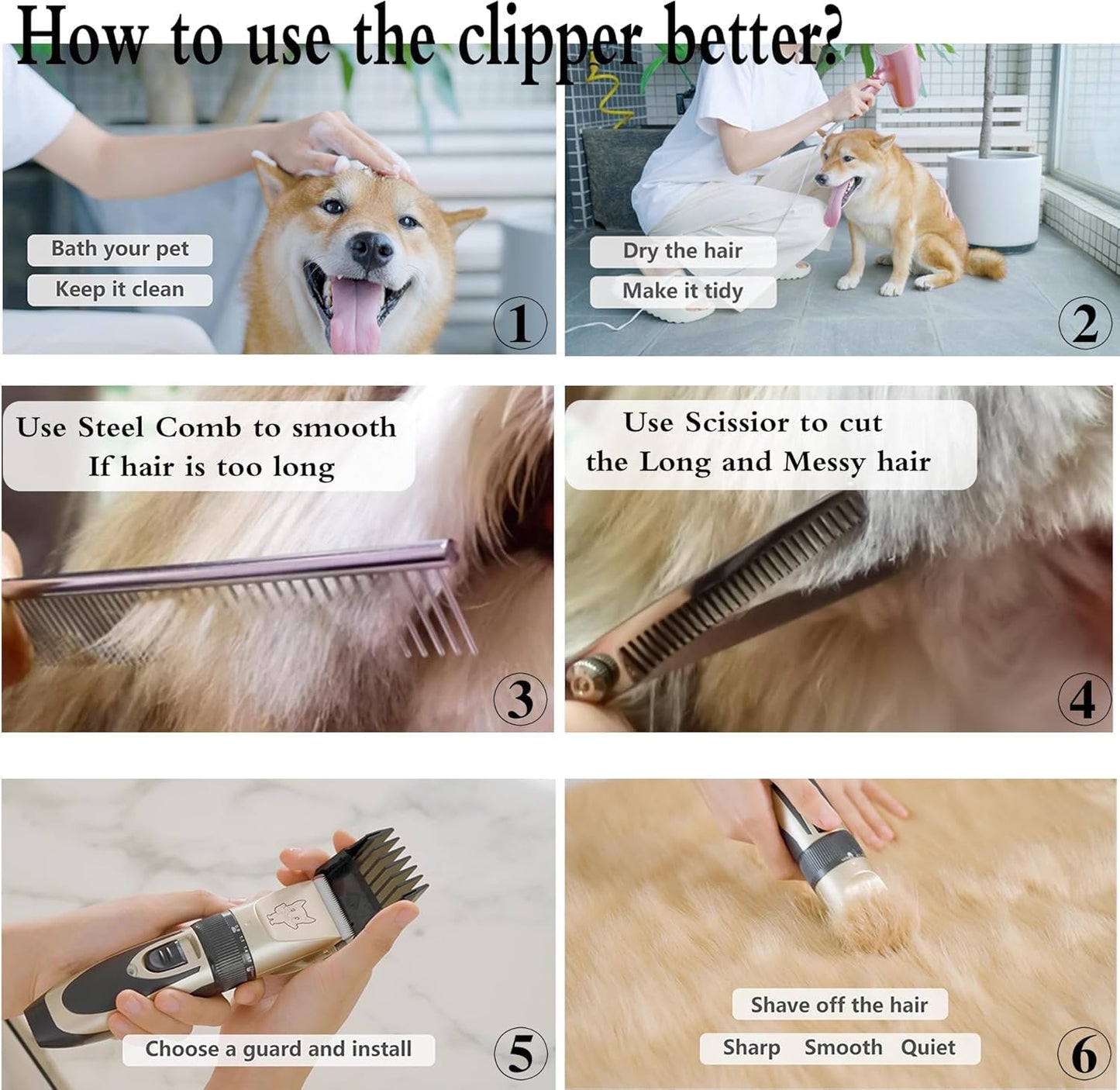 Professional Dog Cat Hair Trimmer - Machine For Heavy Duty, Quiet, Cordless, Rechargeable Dogs Cats Pet Grooming Trimmers Kit