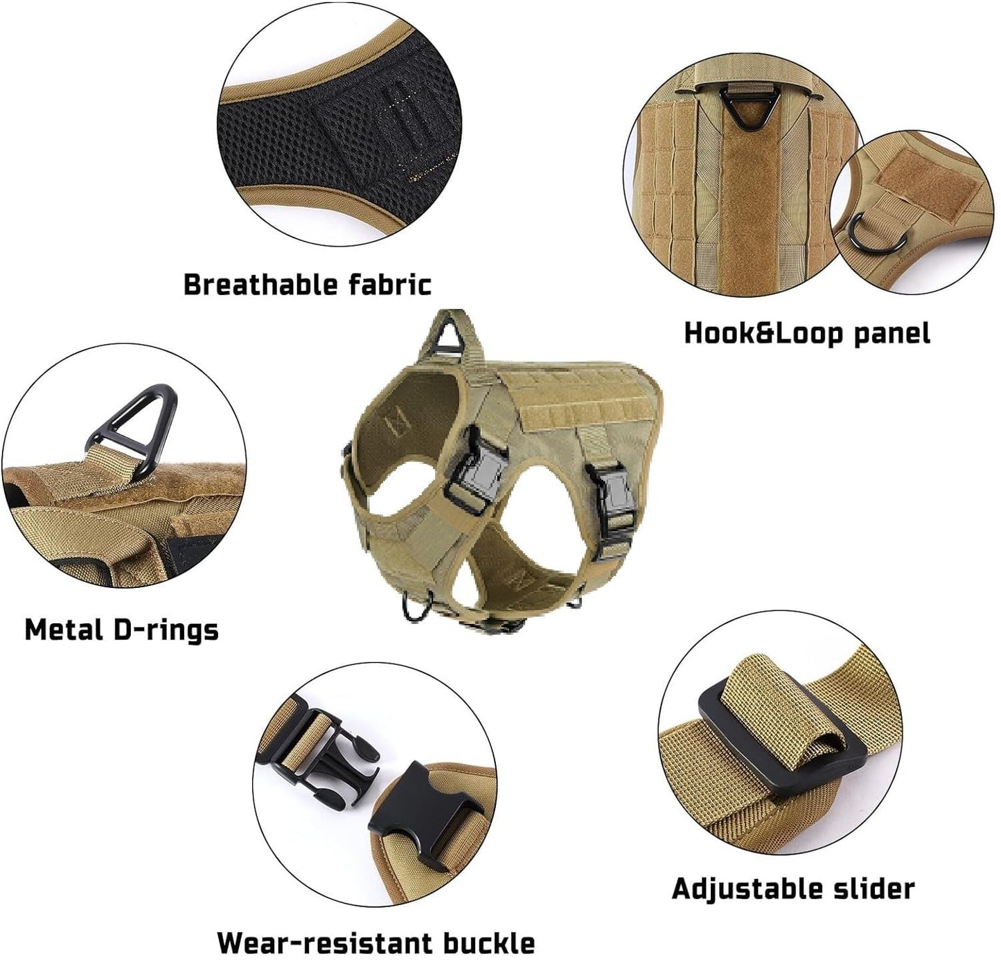 Tactical Dog Harness No-Pull Heavy Duty, Adjustable with Easy Handle (Large Size Dogs)