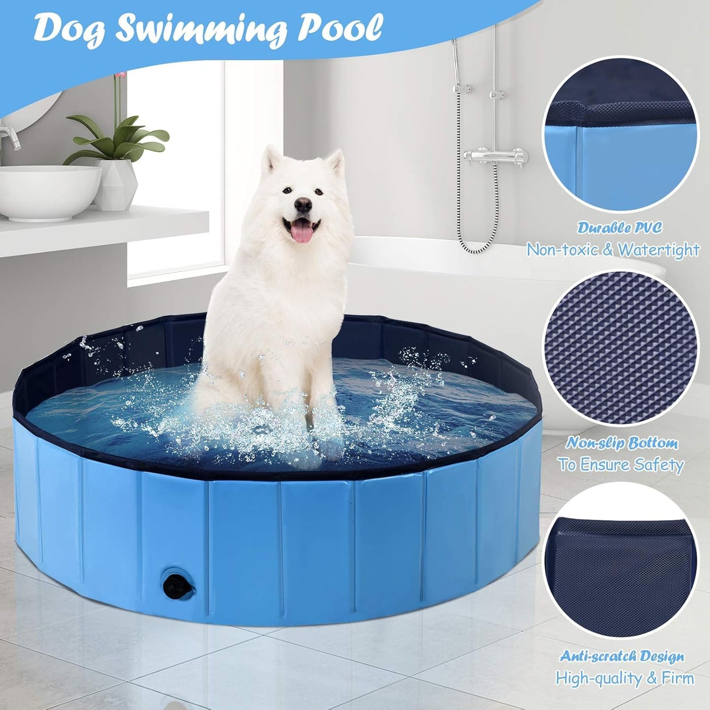 Foldable Dog Swimming Pool, Portable Pet Bath Tub