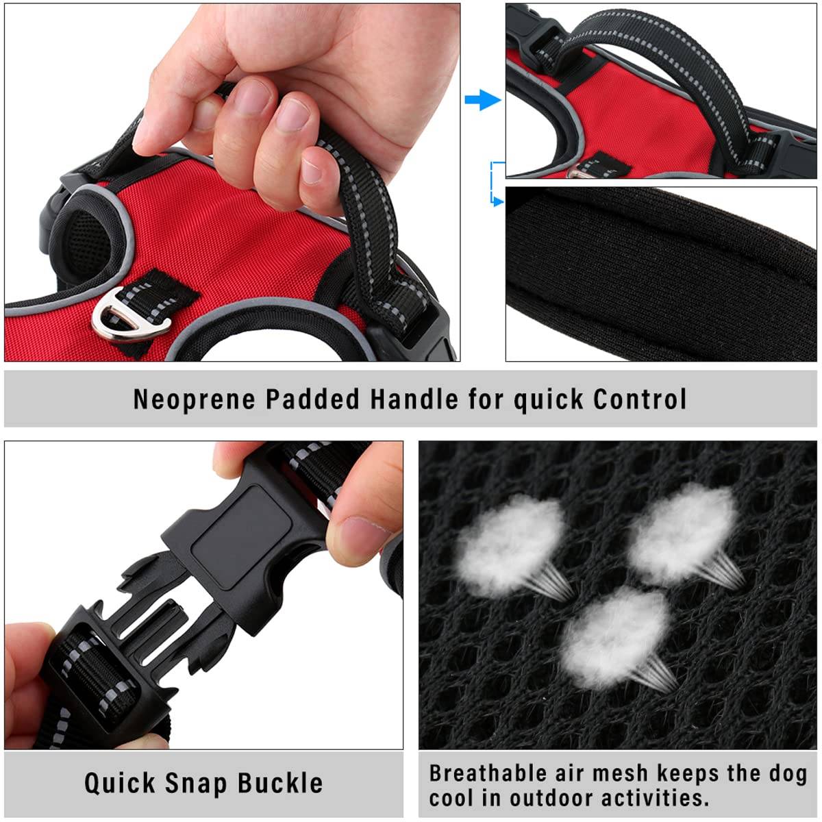 Reflective No Pull Dog Harnesses with Handle & Adjustable