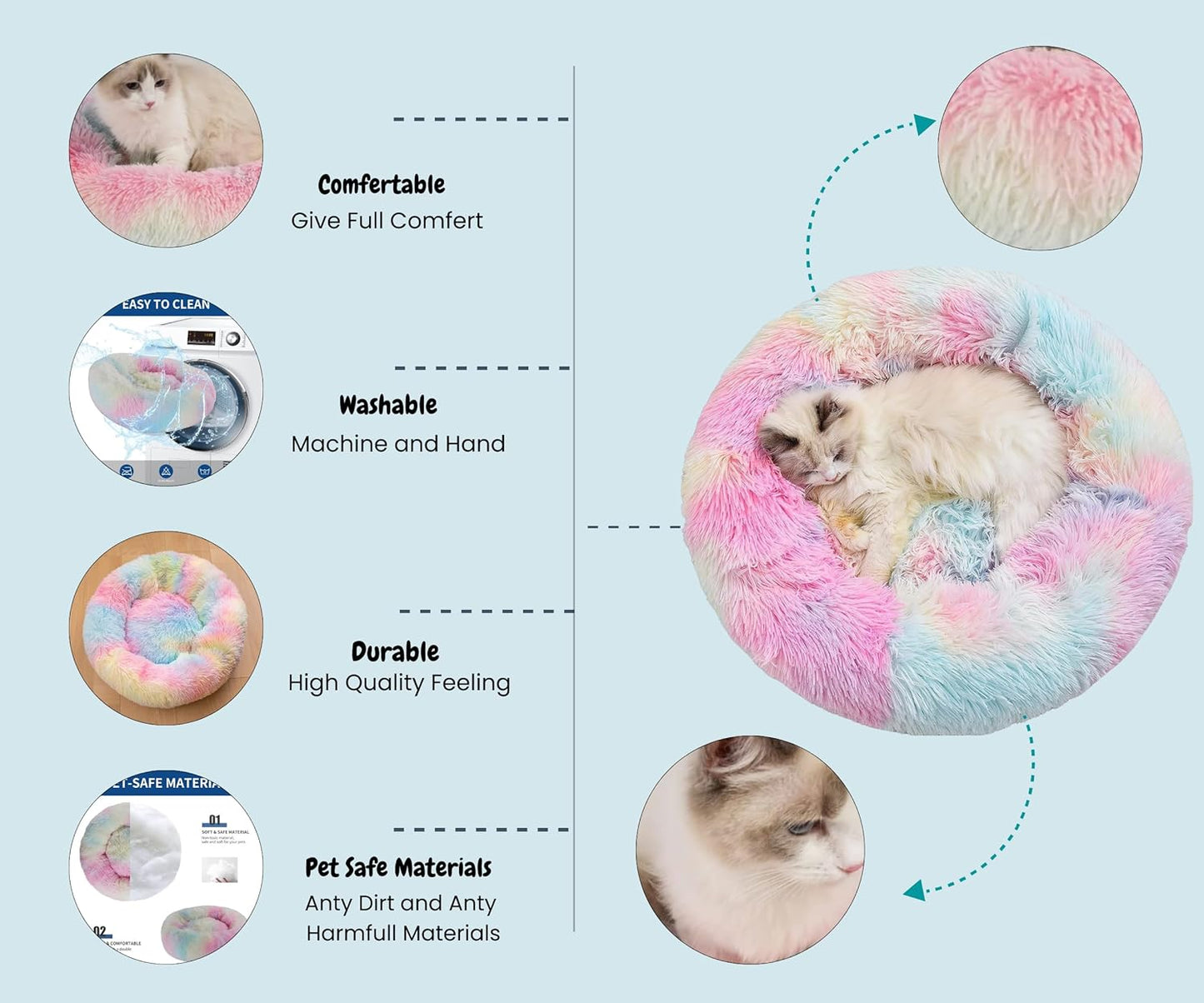 Round Donut Cozy Bed for Cats, Machine Washable