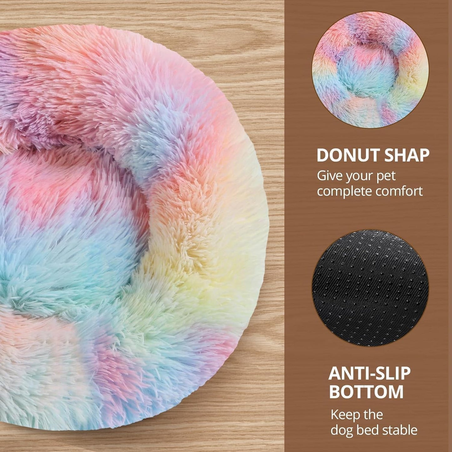 Round Donut Cozy Bed for Puppy & Cats, Machine Washable