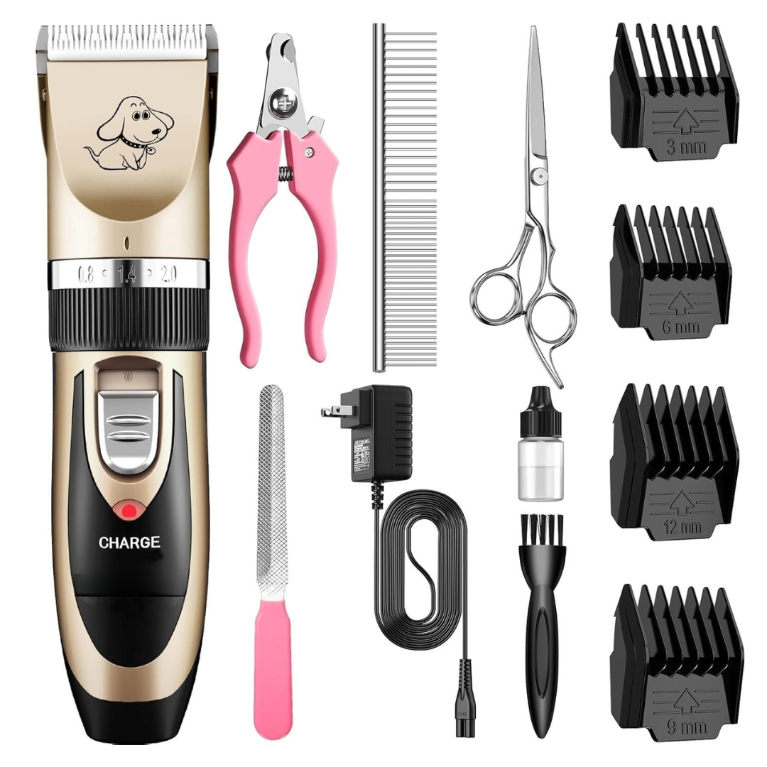 Professional Dog Cat Hair Trimmer - Machine For Heavy Duty, Quiet, Cordless, Rechargeable Dogs Cats Pet Grooming Trimmers Kit