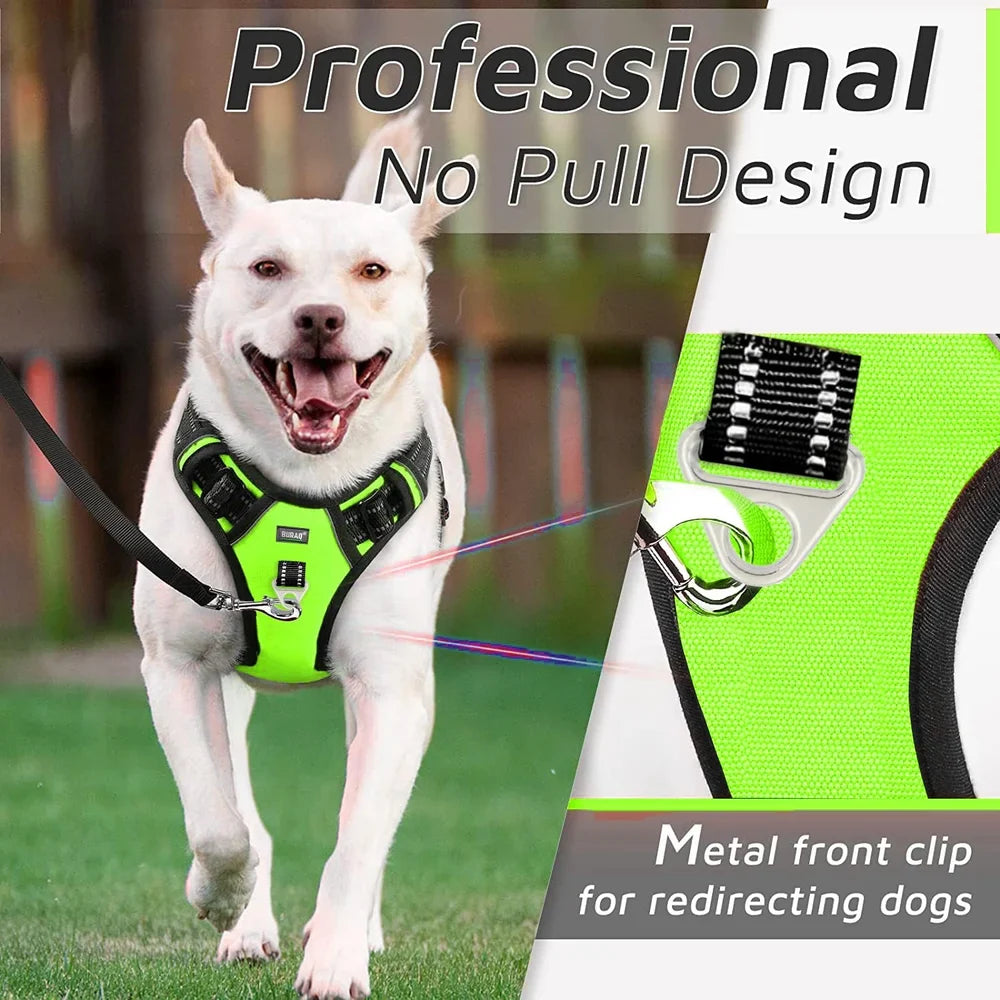 Reflective No Pull Dog Harnesses with Handle & Adjustable (Green)