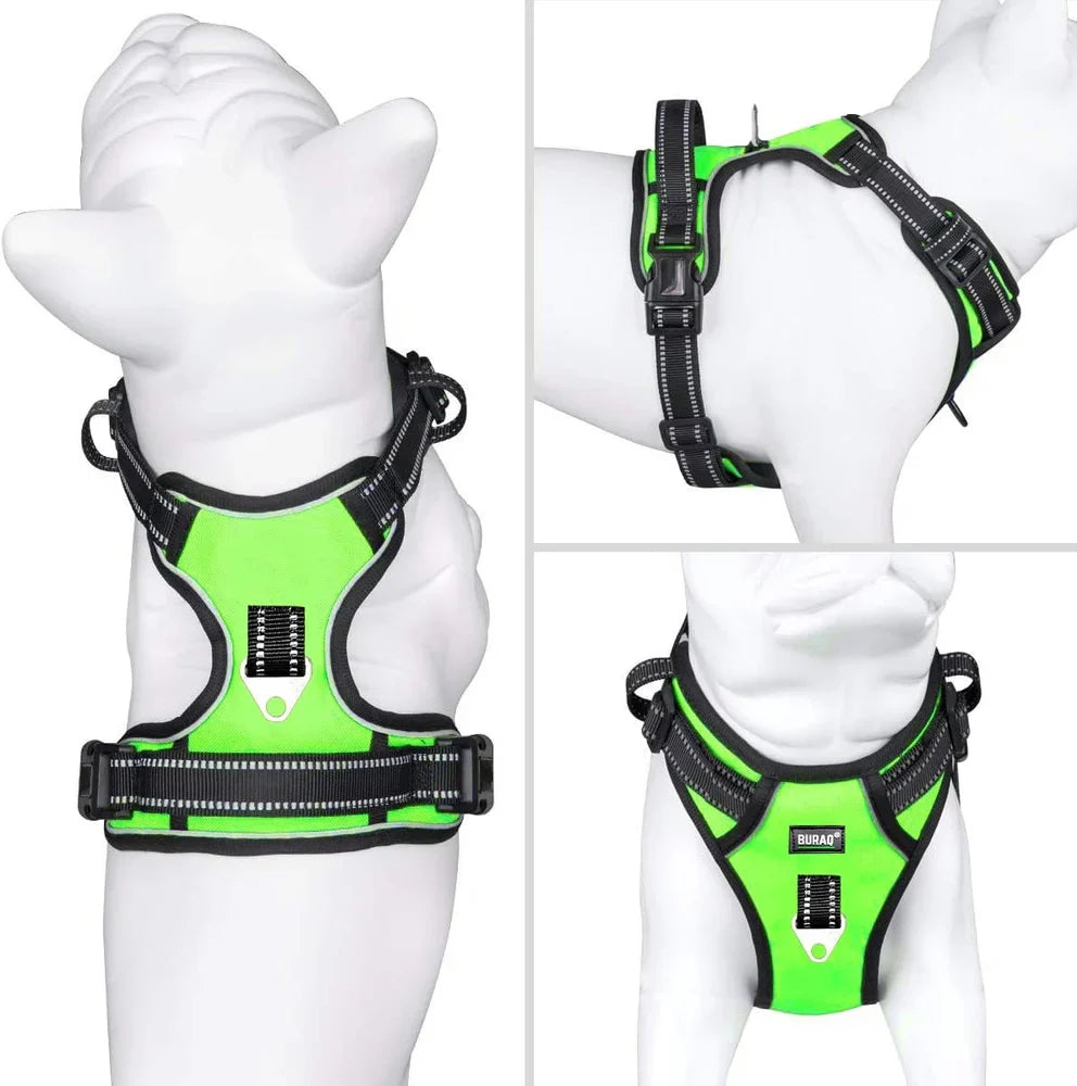 Reflective No Pull Dog Harnesses with Handle & Adjustable (Green)
