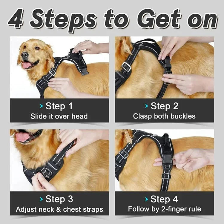 Reflective No Pull Dog Harnesses with Handle & Adjustable (Green)