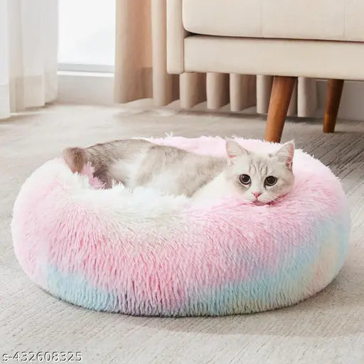 Round Donut Cozy Bed for Cats, Machine Washable