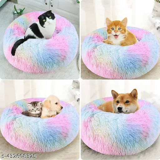 Round Donut Cozy Bed for Puppy & Cats, Machine Washable