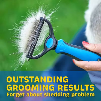 Grooming Tool for Shedding and Dematting - Stainless Steel Dog Comb - Double-Sided Blade