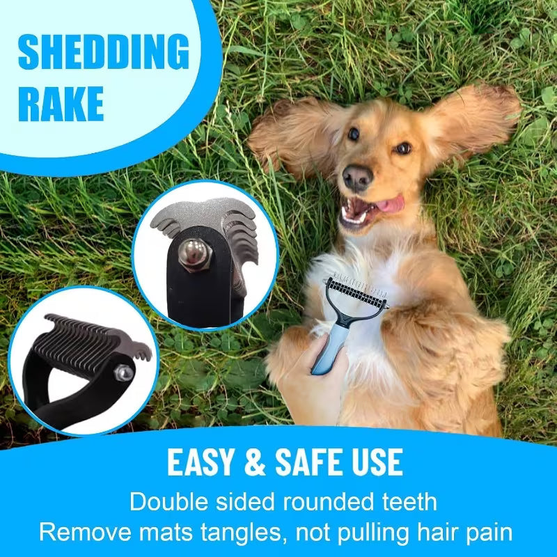Pet Grooming & Deshedding Kit – 3-Piece Combo for Dogs & Cats | Dematting Rake, Slicker Brush & Massage Brush