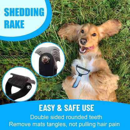 Pet Grooming & Deshedding Kit – 3-Piece Combo for Dogs & Cats | Dematting Rake, Slicker Brush & Massage Brush