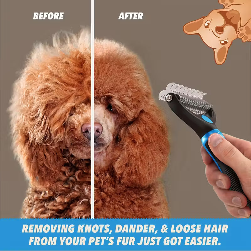 Grooming Tool for Shedding and Dematting - Stainless Steel Dog Comb - Double-Sided Blade