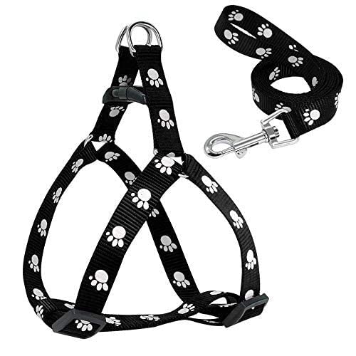 15 mm Paw Print Nylon Puppy Harness & Leash Set for Small & Medium Dogs (Color May Vary) - Pack of (Harness + Leash)
