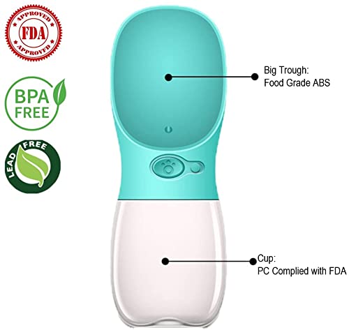 Dog Water Bottle, Leak Proof Portable Puppy Water Dispenser with Drinking Feeder for Pets Outdoor Walking, Travel, Food Grade Plastic (350ml)