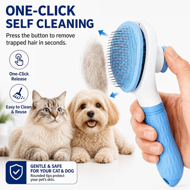 Pet Grooming & Deshedding Kit – 3-Piece Combo for Dogs & Cats | Dematting Rake, Slicker Brush & Massage Brush