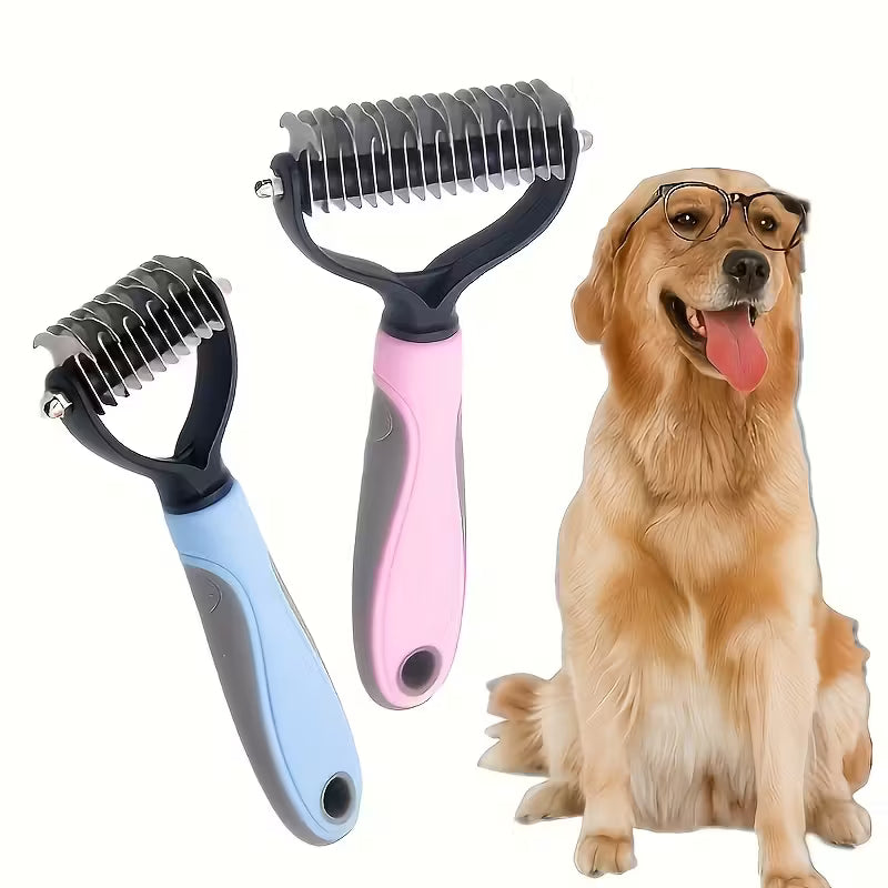 Grooming Tool for Shedding and Dematting - Stainless Steel Dog Comb - Double-Sided Blade