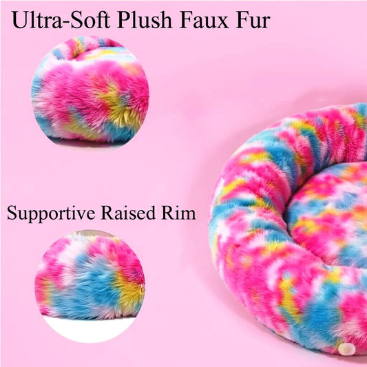 Round Donut Cozy Bed for Puppy & Cats, Machine Washable