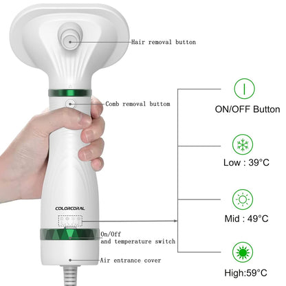 Pet Hair Dryer with Slicker Brush for Dogs & Cats with Adjustable Temperature