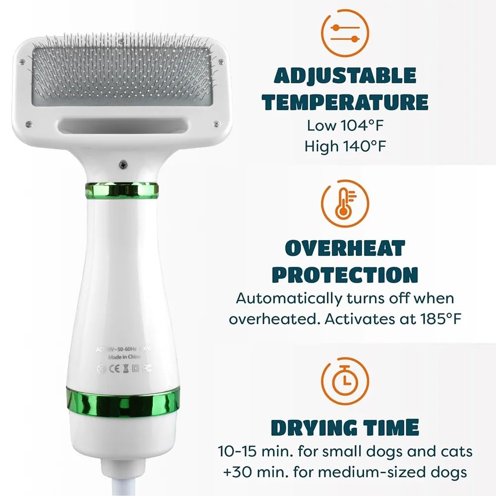 Pet Hair Dryer with Slicker Brush for Dogs & Cats with Adjustable Temperature