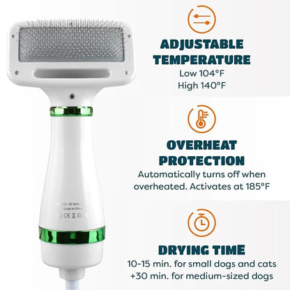 Pet Hair Dryer with Slicker Brush for Dogs & Cats with Adjustable Temperature