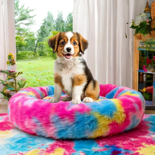 Round Donut Cozy Bed for Puppy & Cats, Machine Washable
