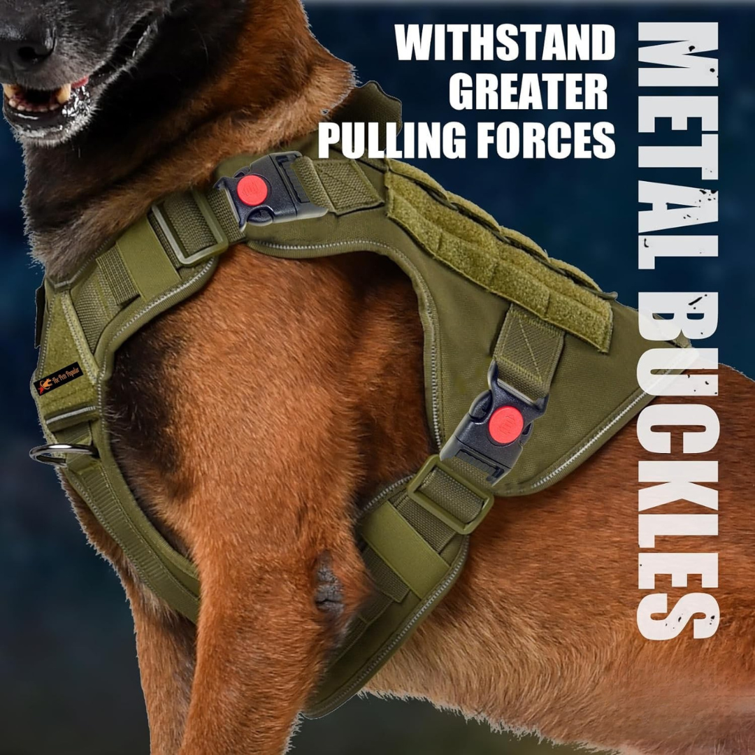 Personalized Name Tactical Dog Harness - No-Pull Heavy Duty Harness (Green Colour)