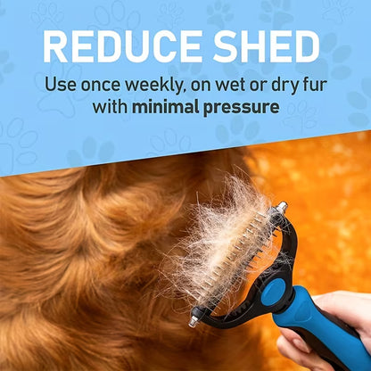 Grooming Tool for Shedding and Dematting - Stainless Steel Dog Comb - Double-Sided Blade