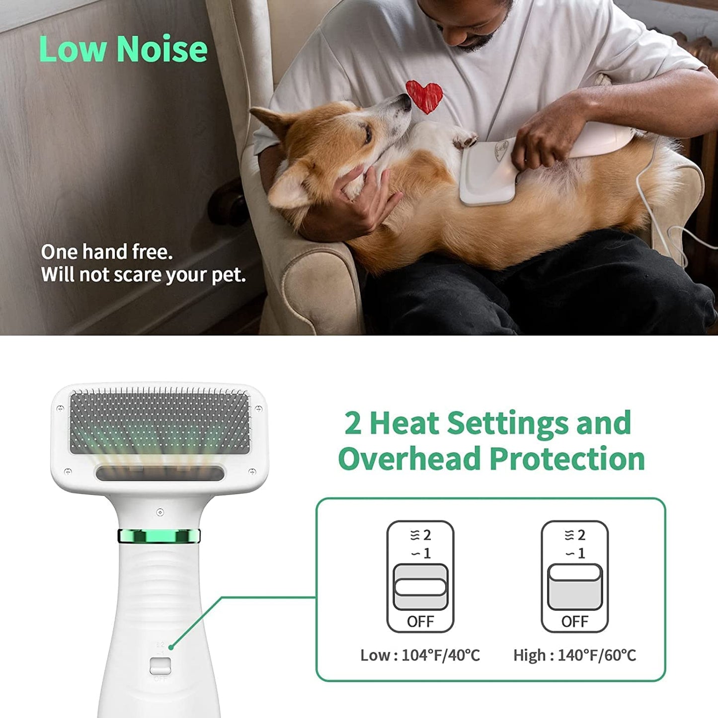 Pet Hair Dryer with Slicker Brush for Dogs & Cats with Adjustable Temperature