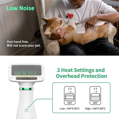 Pet Hair Dryer with Slicker Brush for Dogs & Cats with Adjustable Temperature