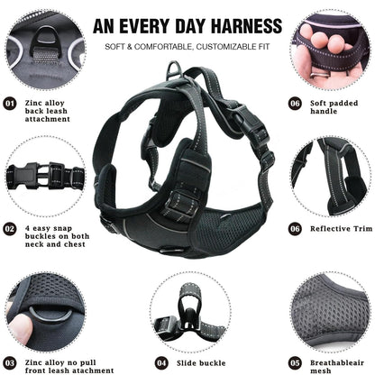 Premium Dog Vest Harness, No-Pull Dog Harness with Leash (Black)
